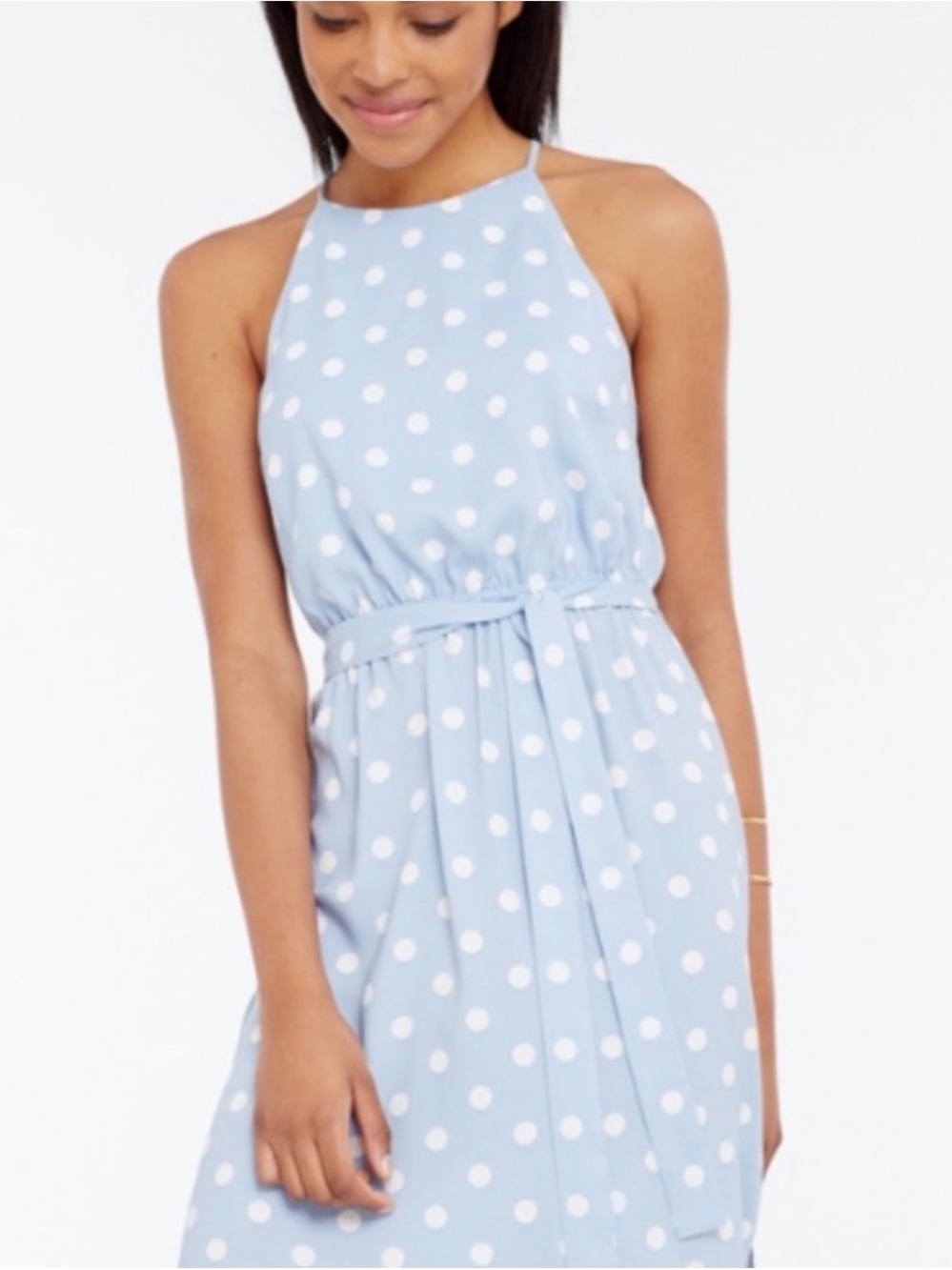 Ann Taylor Light Blue & White Polka Dot Halter Maxi Dress